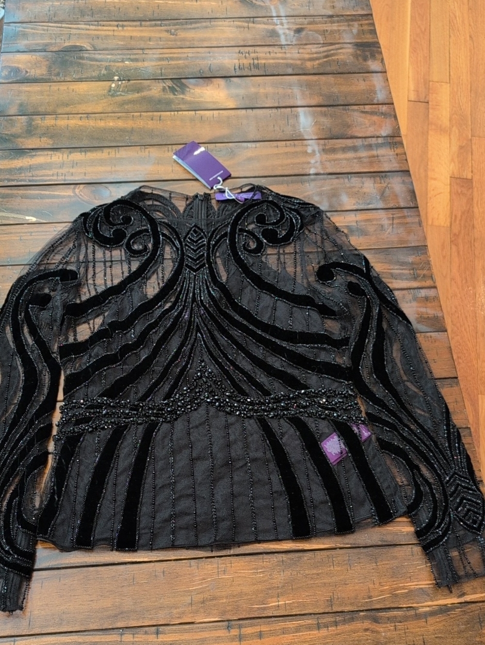 Ralph Lauren Purple Label Jacey Embellished Velvet Tulle Beaded Top NWT - Picture 4 of 15